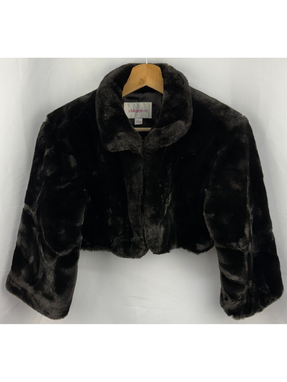 Vintage Xhilaration Women's Size L Black Faux Fur Cropped Jacket